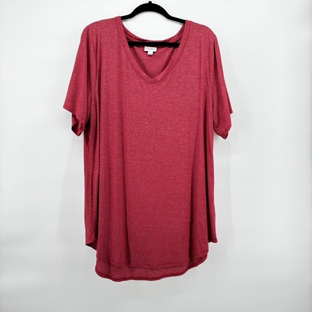 Lularoe Women's Shirt XL Red Short Sleeve V‎ Neck Boyfriend Soft Stretchy